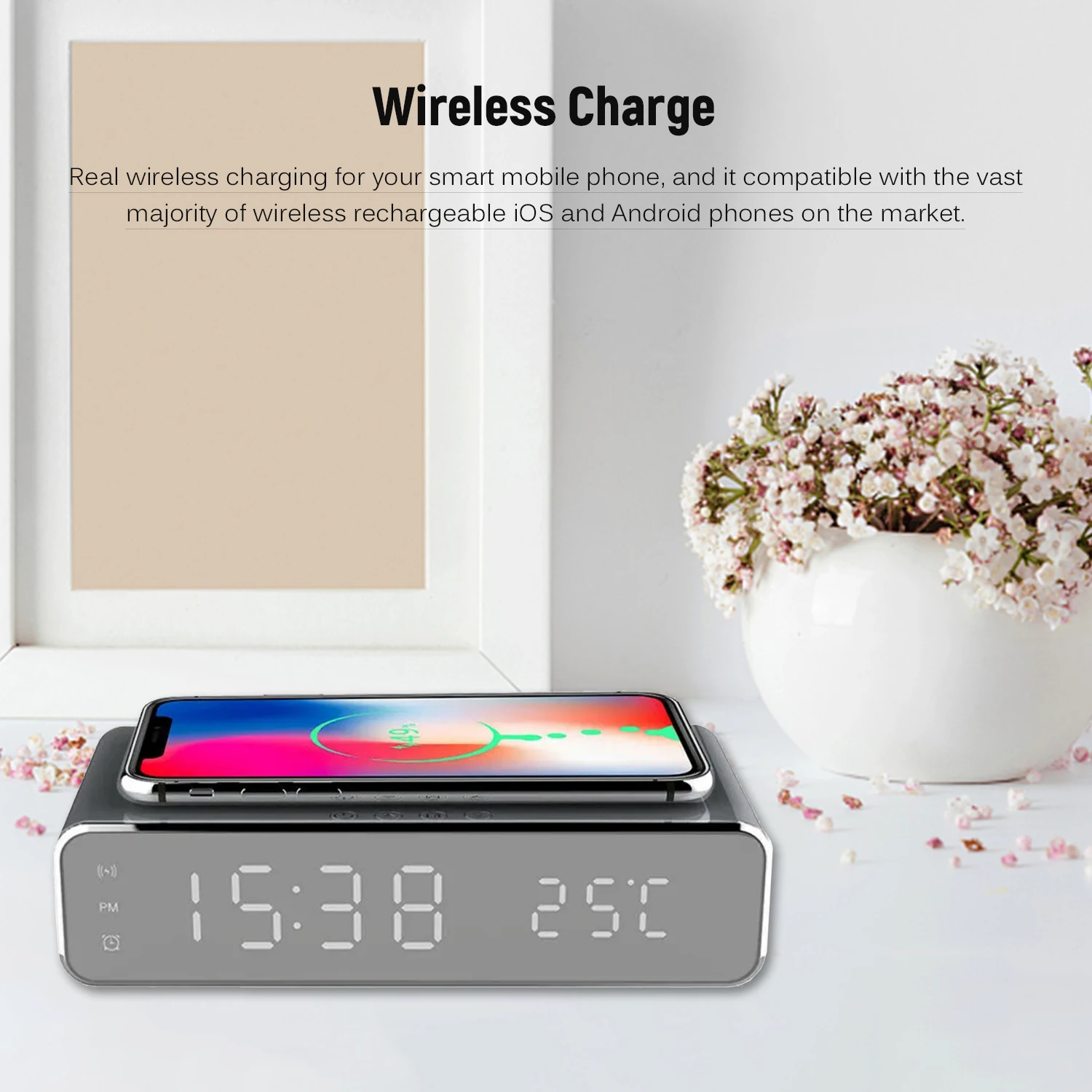 Беспроводной Зарядное устройство настольные часы светодиодный цифровые