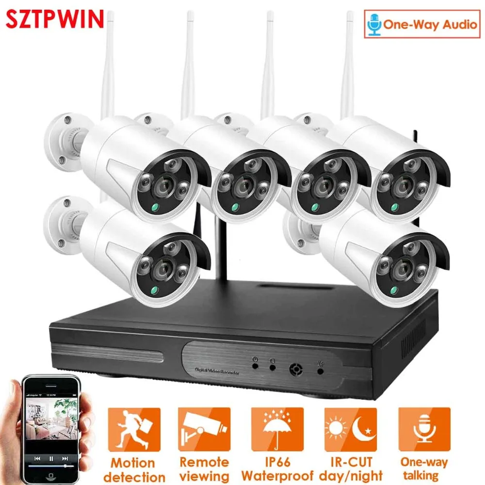 1080P 6CH Беспроводная NVR система видеонаблюдения Аудио wifi 2.0MP Крытая Наружная цилиндрическая ip-камера Водонепроницаемый комплект видеонаблюдения