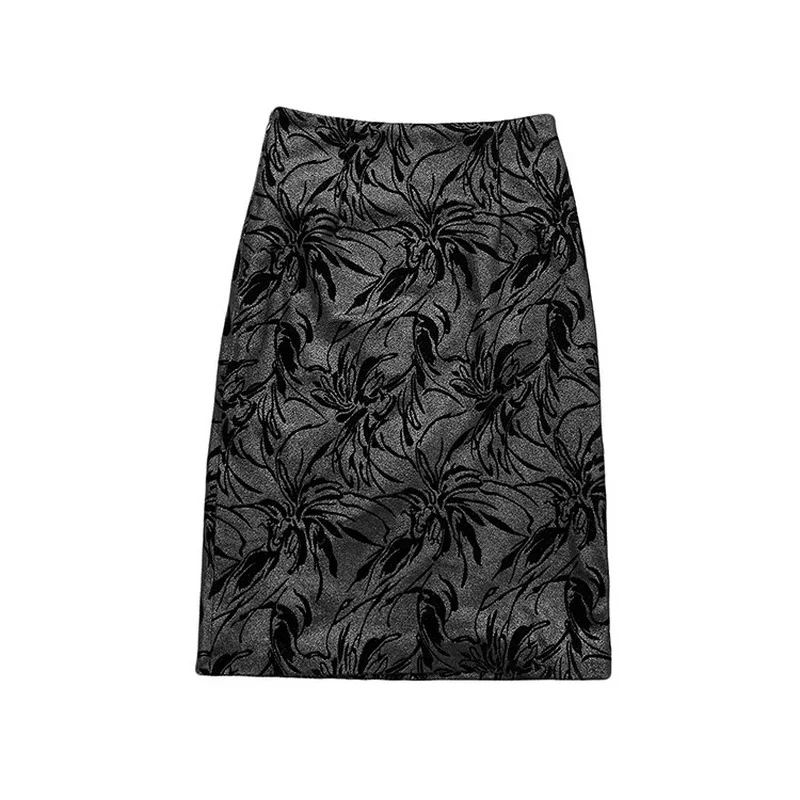 Spring Autumn Black Real Sheep Skin Genuine Patent Leather Skirt High Waisted Flocking Pencil Skirts Women Party Sexy Clothes