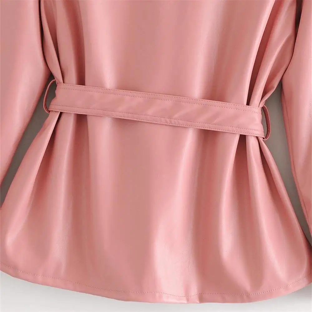 

2020 new slim slimming puffy sleeves round neck pleated faux leather dress