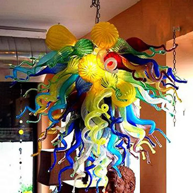 

Indoor Colorful Flower Chandeliers Home Decor Ceiling Lamps LED Bulbs Hand Blown Murano Glass Romantic Pendant Lights