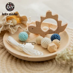 Деревянные бусины, 1 комплект, деревянные грызуны, животные, Pandent, вязаные бусины, без БФА, набор аксессуаров DIY, соска, зажимы для цепи, нейлоновая веревка