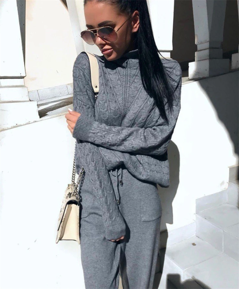 Женский трикотажный комплект из 2 предметов повседневный теплый спортивный