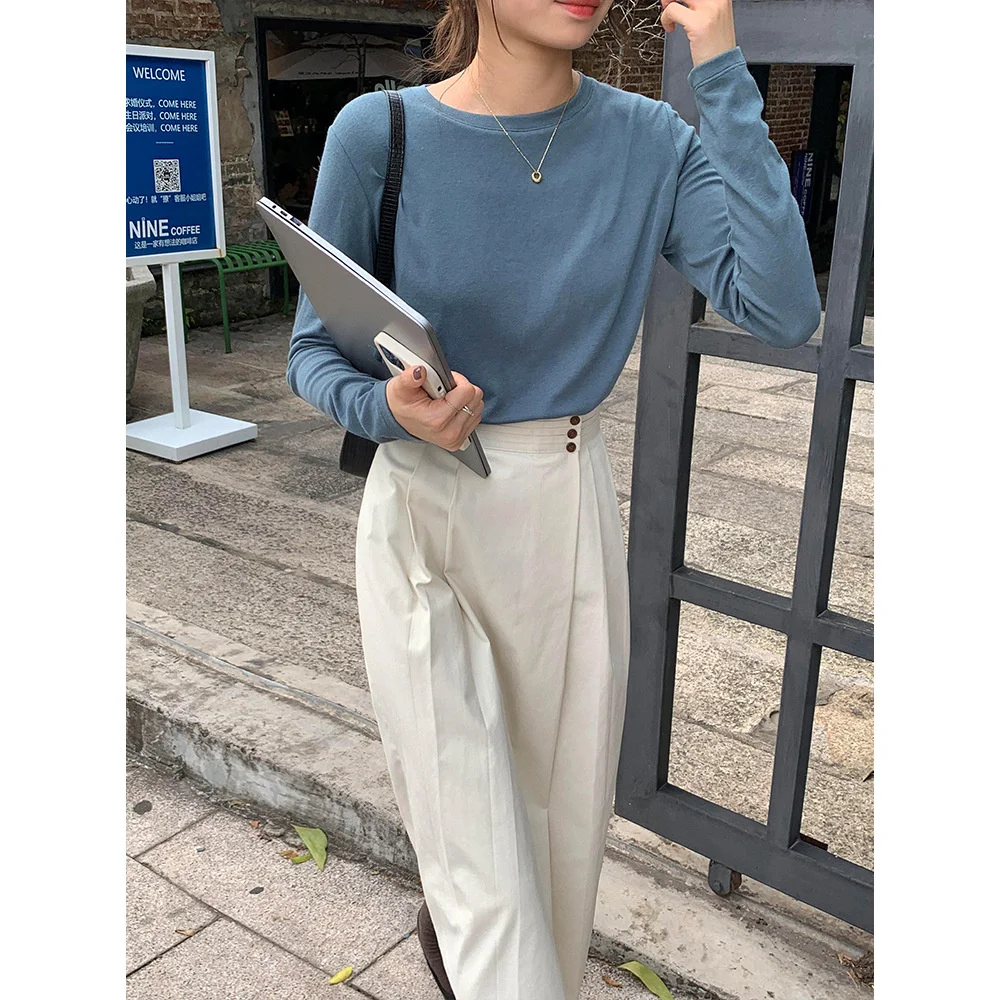

6-up thirteen line women's clothing 2021 autumn winter new tight cotton round neck bottomed shirt for women in autumn and early