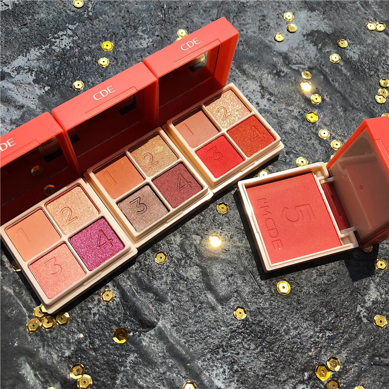 4 Color Eyeshadow+1 Color Cheek Blusher Shimmer Matte Pigmented Eyeshadow Palette Glitter Metallic Makeup Eyeshadow Palette