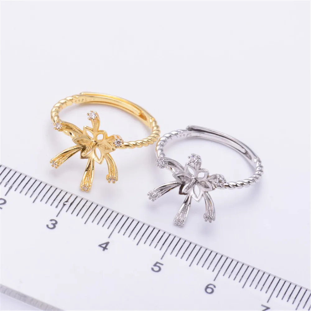 

Pearl Ring Settings, Fashionable Ring Findings, Adjustable Size 925 Silver Ring Jewelry DIY Making No Pearl