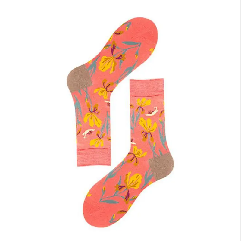 Женские носки средней длины цветные Веселые женские с цветами травой