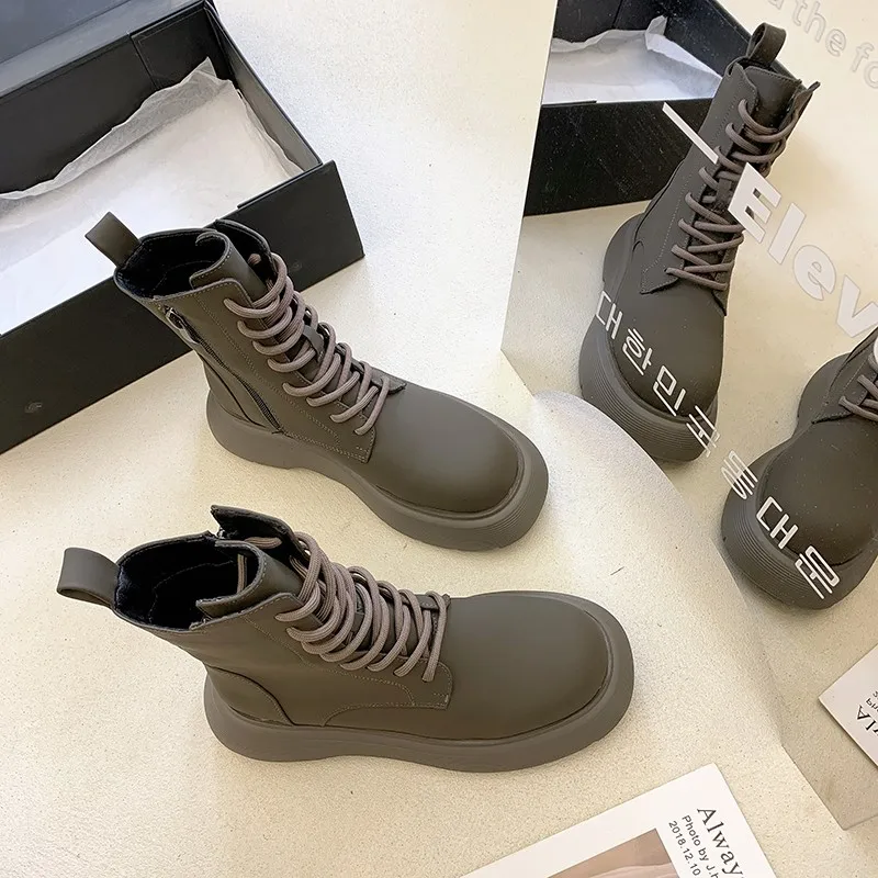

Grey Martin Boots Women's Boots Autumn/winter 2021 New Online Celebrity Muffin Platform Boots Side Zipper Knight.
