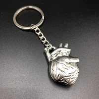 2019hot 3d stereo key chain anatomy heart tibetan silver key ring personality metal organ pendant