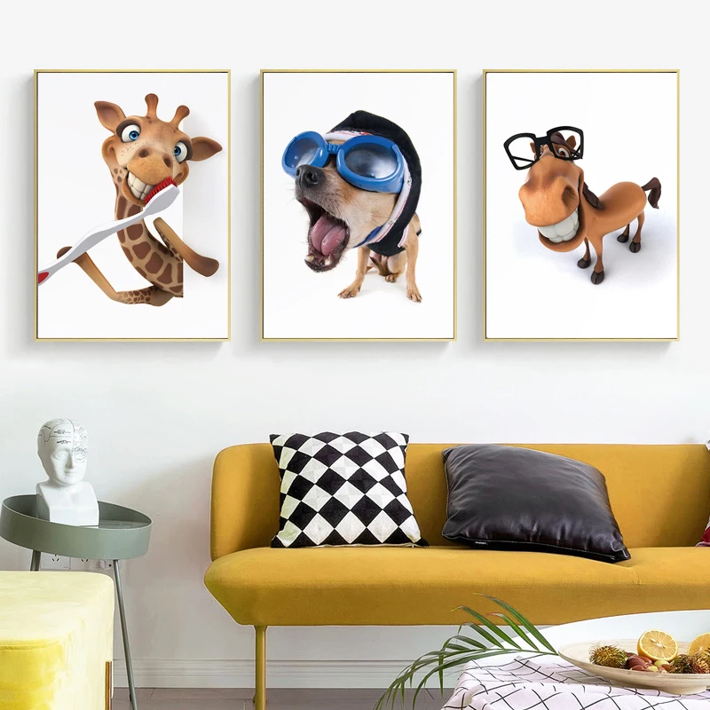 Художественная зона современные милые Мультяшные животные жираф собака лошадь