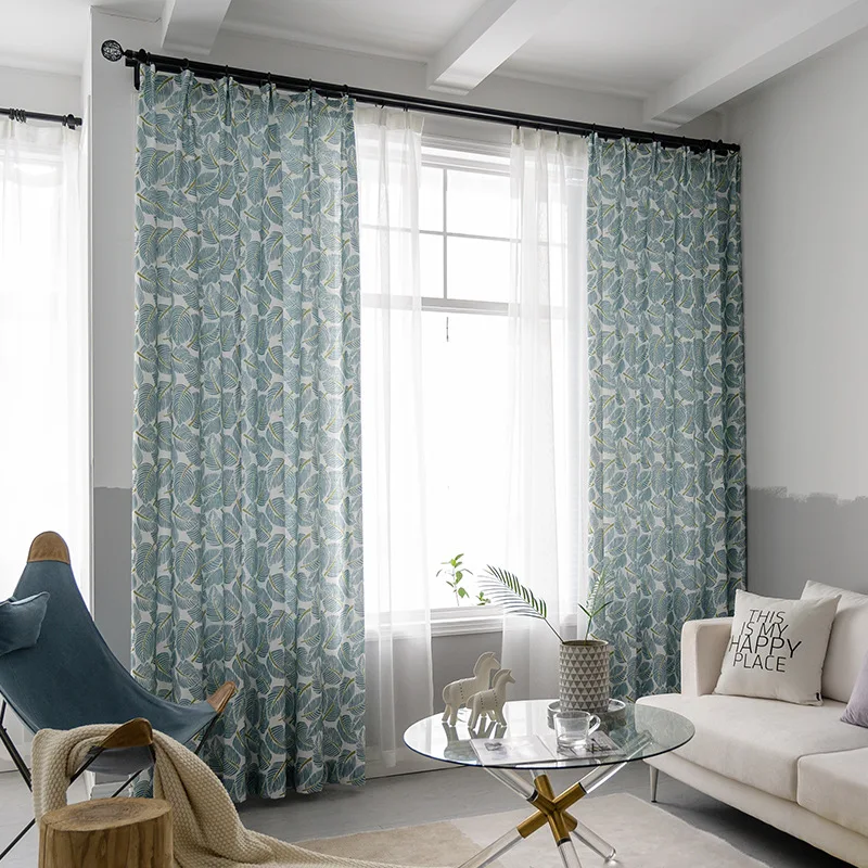 

Nordic Geometric Fallen Leaves Simple Modern Cotton and Linen Shading Living Room Bedroom Balcony Bay Window Curtains