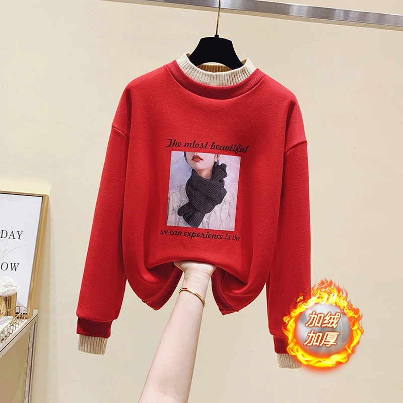 

hot new product in 2020, featuring fashionable high-necked lace cuffs and two fake velvet jackets for plus-size women