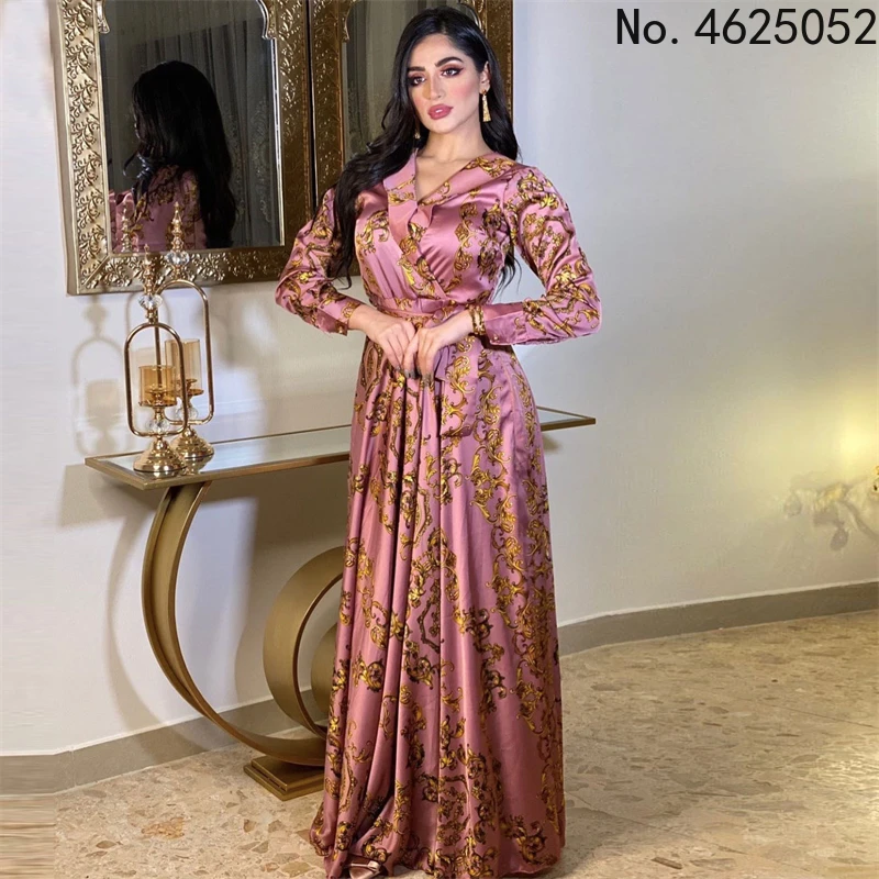 

Loose Robe Casual Floral Muslim Abaya Dress Long Sleeve Belt Maxi Kaftan Dresses 2021 Winter Ladies Long Vestidos Plus Size