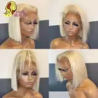 13x4 613 медовый парик блонд боб парик на шнуровке спереди парики для женщин человеческие волосы на шнуровке фронтальный парик Remy прямые бразильские короткие 4x4