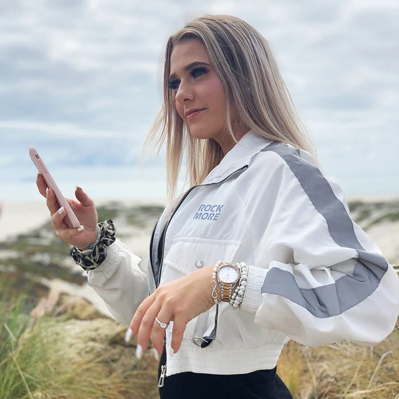 Светоотражающая укороченная куртка пальто для женщин с карманами свободная