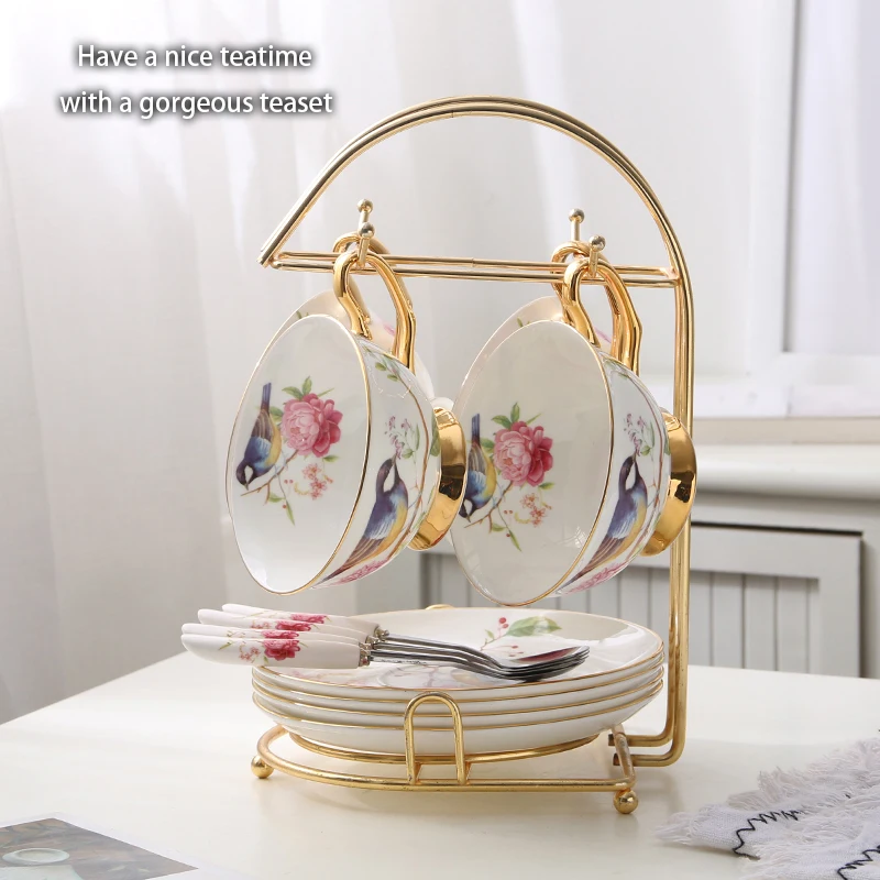 

Idyllic Bird Bone Chinese Coffee Set European Porcelain Tea Set Ceramic Mug Pot Sugar Bowl Creamer Teapot Coffee Cup