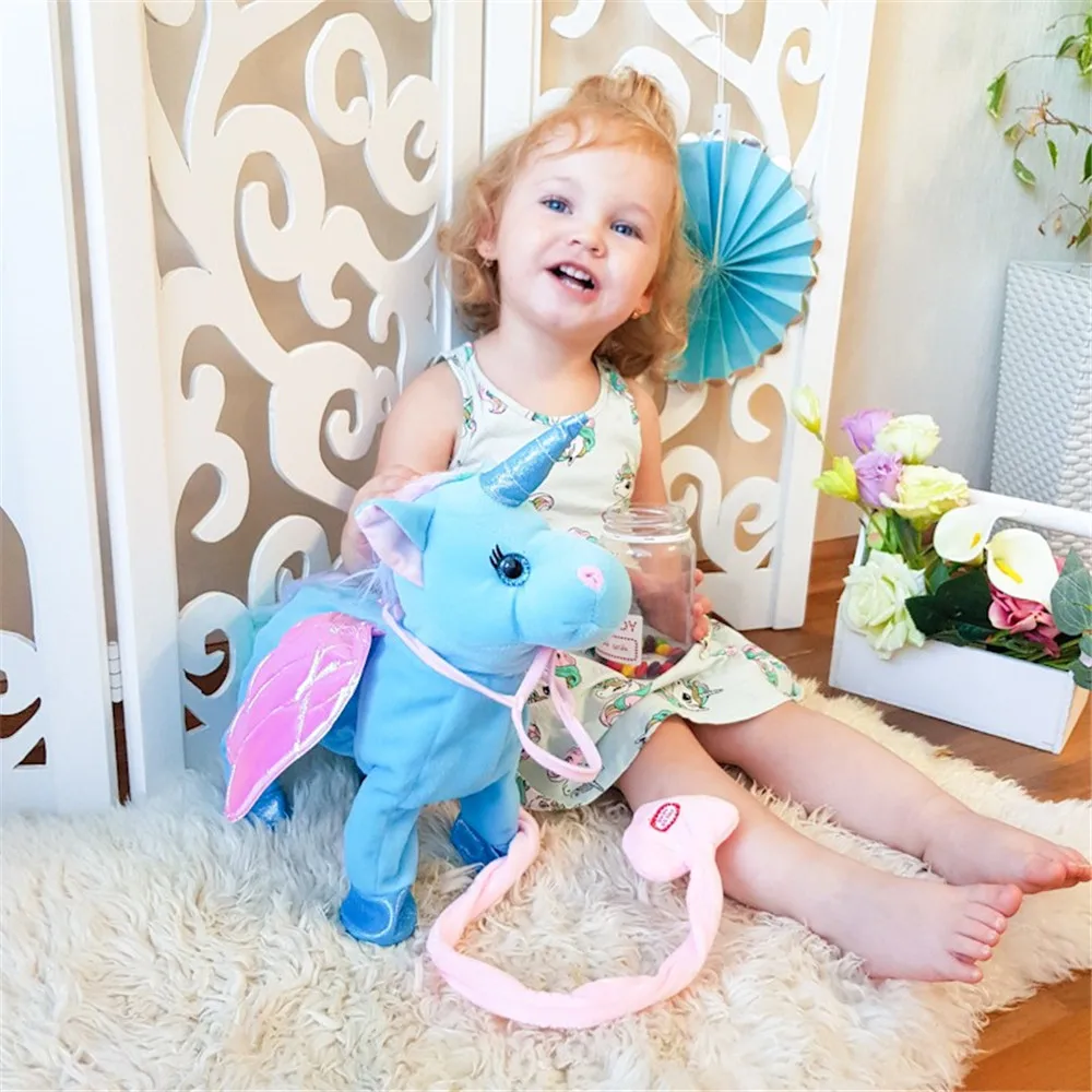 Juguetes el&eacute;ctrica caminar Peluche de unicornio de juguete Animal relleno caballo m&uacute;sica mu&ntilde;eca para los ni&ntilde;os regalos de navidad-0