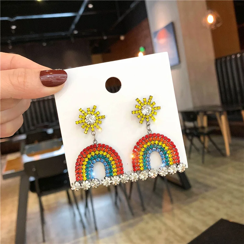 

ZDMXJL Exaggerated Women Earrings Crystal Zircon Rainbow Pendant Dangle Earrings For Girl Jewelry Gift Pandora 925 Original
