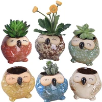 ceramic owl flowerpot cute animal style succulent mini plant pot creative colorful glazed crafts gift garden home decor