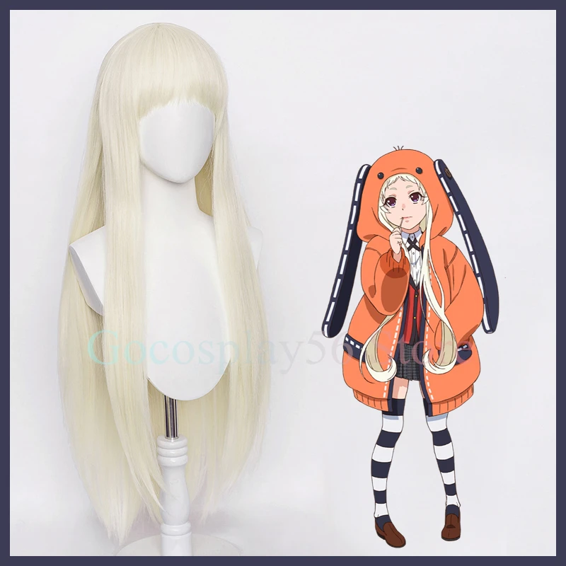 

Yomozuki Runa Cosplay Wig Pale Blonde 80cm Long Straight Light Golden Heat Resistant Hair Gambling School Compulsive Gambler