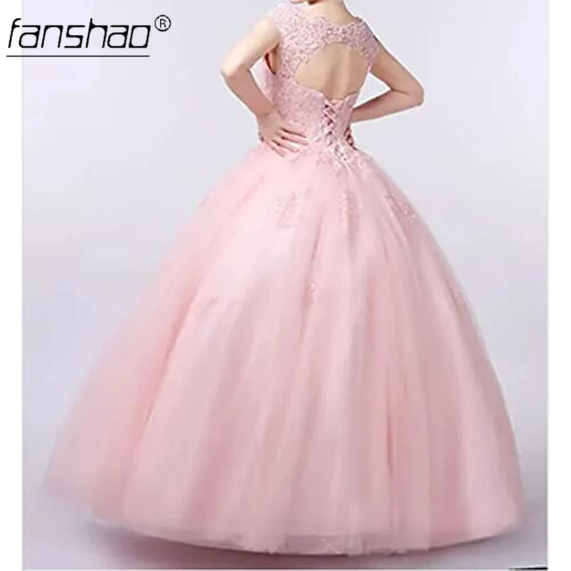 Женское платье с V-образным вырезом Fanshao розовое вечернее без рукавов аппликацией