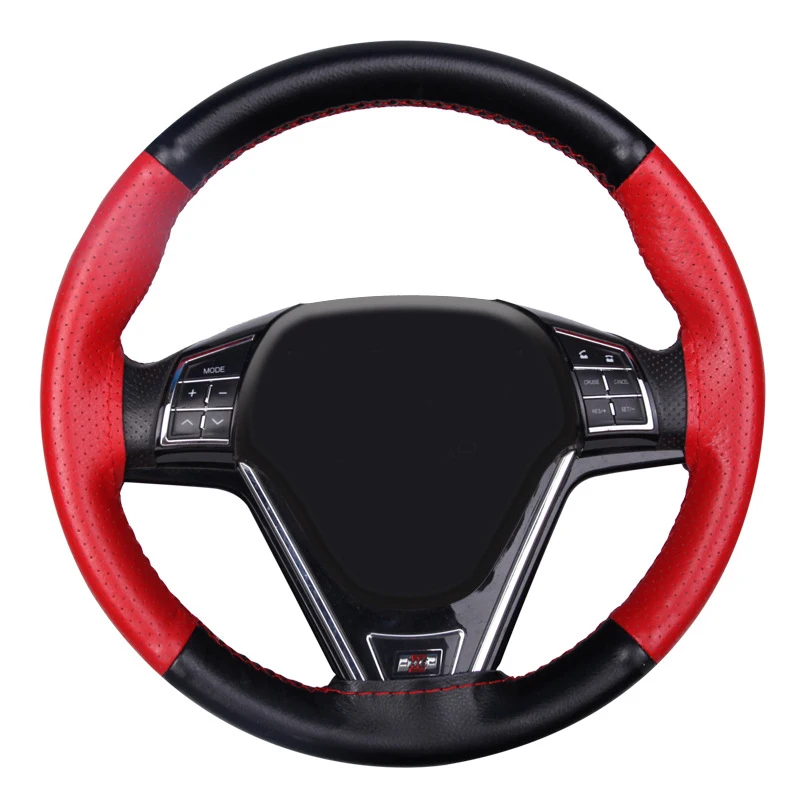 Red A DIY Автомобильный руль оплетка воловья кожа красочные сплайсинга спортивный стиль из натуральной кожи чехол на руль - Название цвета: Red A
