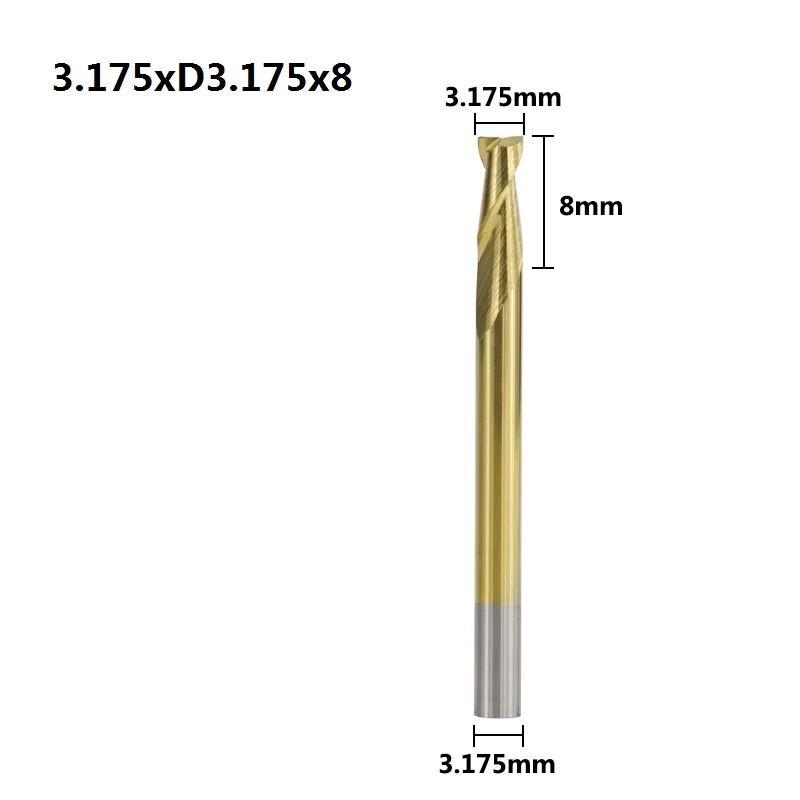 3.175xD3.175x8 XCAN 10 шт. 0,8-3,175 мм с титановым покрытием 2 флейты плоская Концевая фреза 3,175 мм хвостовик ЧПУ фреза Карбид Концевая фреза - Длина режущей кромки: 3.175xD3.175x8