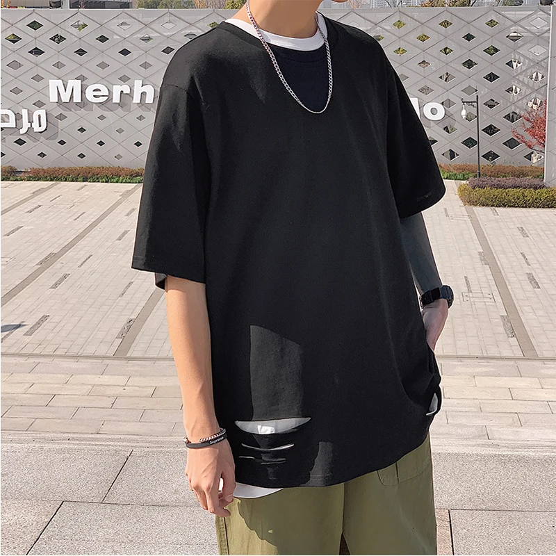 Футболка мужская с дырками хлопковая тенниска коротким рукавом майка в стиле