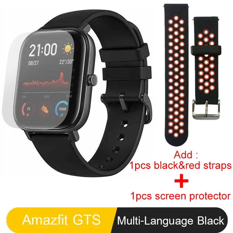 Глобальная версия Xiaomi Huami Amazfit GTS смарт часы умные часы глобальная Смарт-часы gps 5ATM водонепроницаемые Смарт-часы здоровье Пульс AMOLED 12 Спортивные - Цвет: Add BlackRed Strap