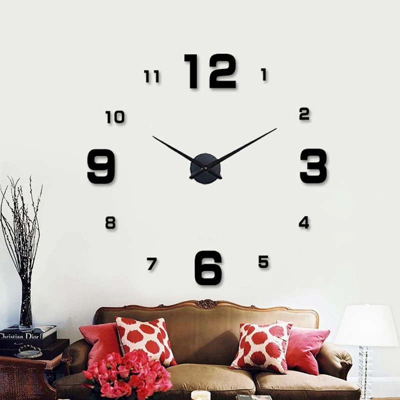 Объемные кварцевые часы из зеркальных стикеров модные в современном дизайне для