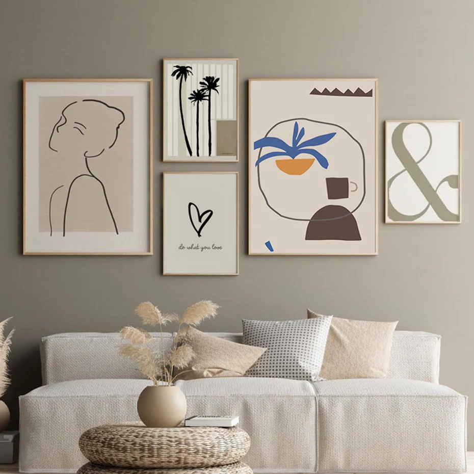 

Boho Abstract Line Palm Tree Minimalist Canvas Painting Poster Print Wall Art Picture for Living Room Interior Home Decoration