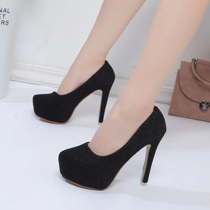 

Women's shoes spring and autumn Korean version super high heel thin heel round head Silver High Heel Shoes Sexy Women's