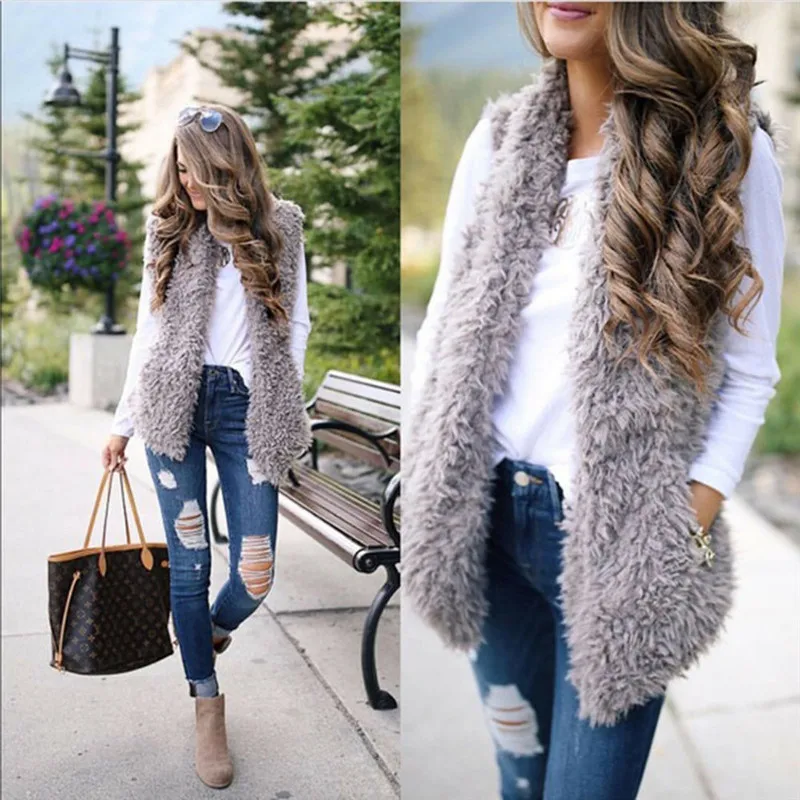 Женский кашемировый длинный жилет из искусственного меха пальто теплый без