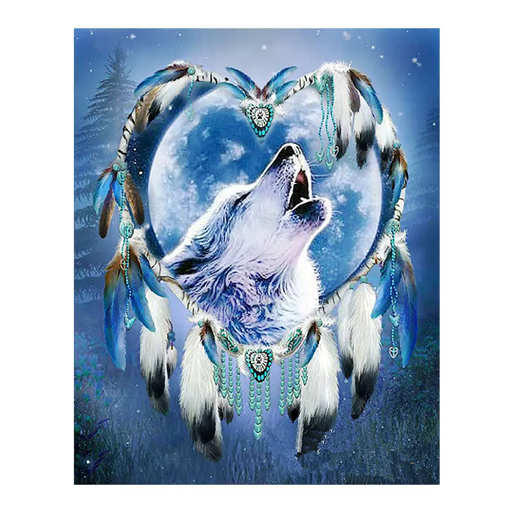 

Feather Wolf Moon Diamond Painting Animal Round Full Drill 5D Nouveaute Diy Mosaic Embroidery Cross Stitch Home Decor Gifts Jq86