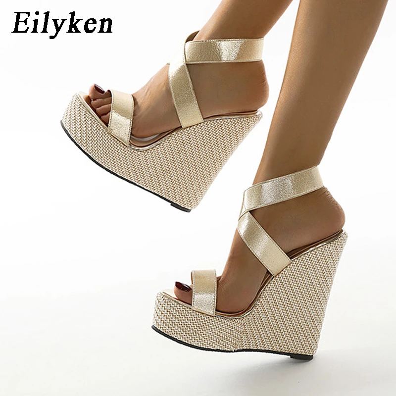 

Eilyken Elegant Women Dress Shoes Fashion PU Leather Open Toe Slip-On Wedges High heel Sandales Femmes Platform Slides Size 42