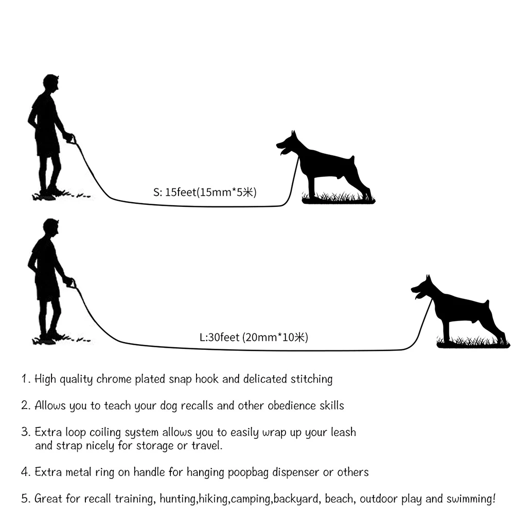 

Bedience Recall Control Training Agility Pet Lead Leash Nylon Long Pet Training Leash Rope with Storage Strap