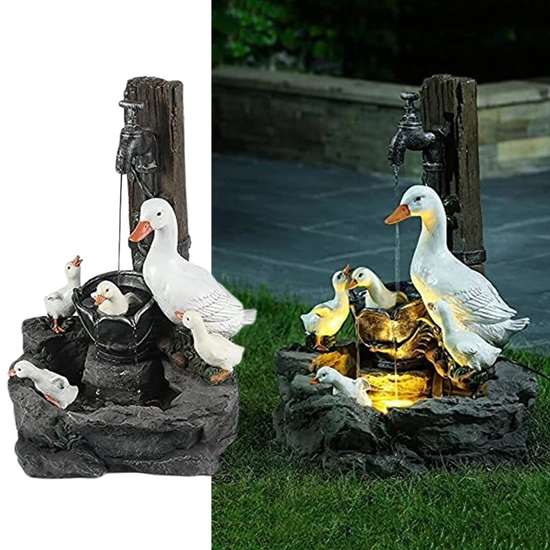 

Solar Animal Garden Statue Ornaments with LED Lights Creative Resin Squirrel Duck Fountain Statues Figurines Garden Lawn Decor
