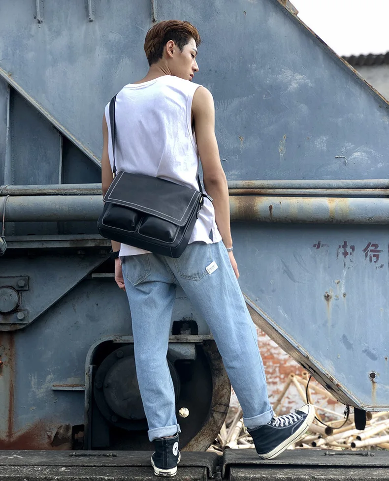 

Fashion Casual Men Shoulder Bag Minimalist Large Genuine Leather Shoulder Bag Korean School Bolsa De Ombro Crossbody Bag DE50NDJ