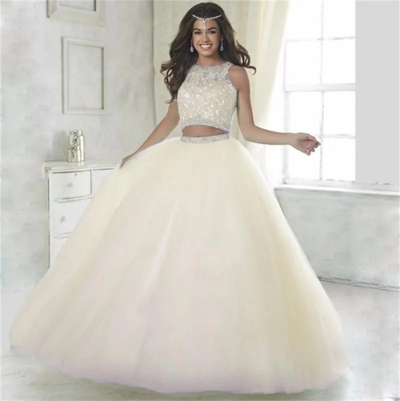 Зимние сапоги с роскошными кристаллами Quinceanera платья бальное платье из 2 частей с пайетками тюлевое платье, платье на выпускной, и фуршетов великолепные шестнадцать 16 платья vestidos de 15 anos