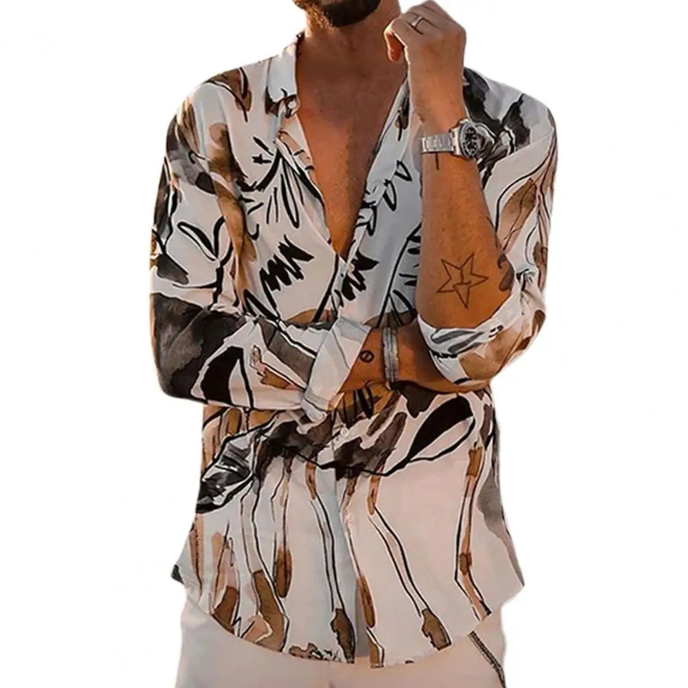 

Men Loose Printed Turndown Collar Shirt Summer Summer Shirt Lapel for Dating