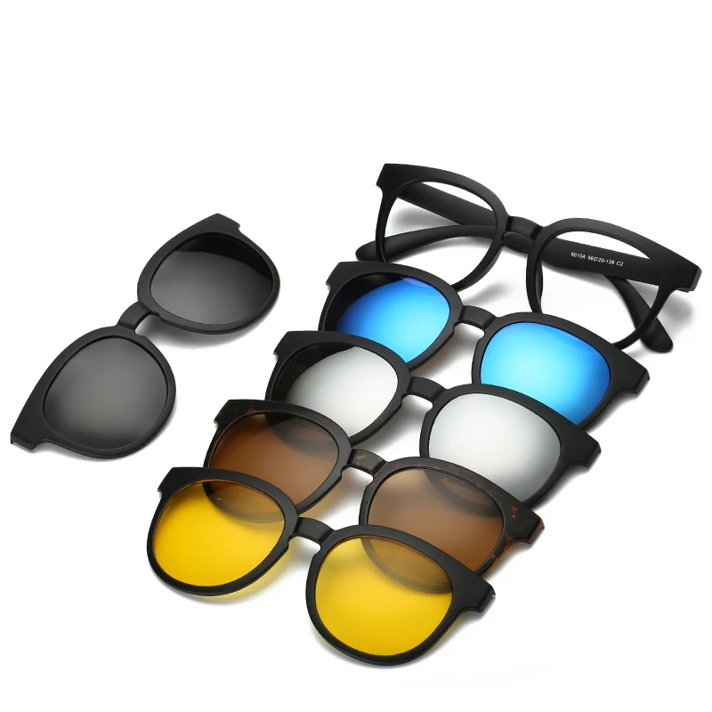 6 In 1 Custom Men Women Polarized Optical Magnetic Sunglasses Clip Magnet Clip on Sunglasses Polaroid Clip on Sun Glasses Frame