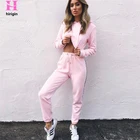 Женский спортивный костюм, комплект из 2 предметов, укороченный топ с капюшоном и штаны с полосками сбоку