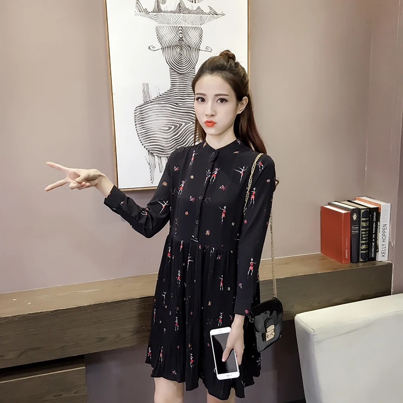 Модные женские платья весна 2021 шифоновое платье с длинным рукавом и принтом