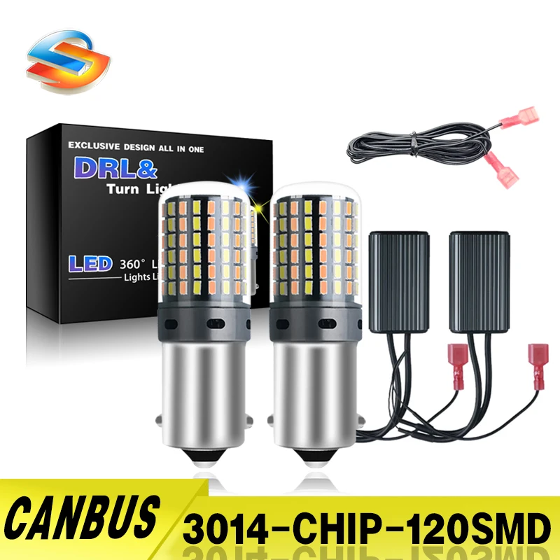 

DRL LED Canbus Turn Signal Bulb P21W PY21W 1156 BA15S BAU15S 7440 3014 120SMD Dual Mode Day Time Running Light White Yellow 12V