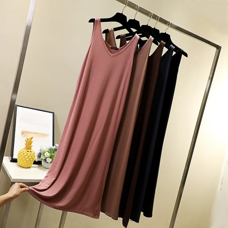 

2021New style base camisole dress Summer ladies long plus size solid color slim dress dresses