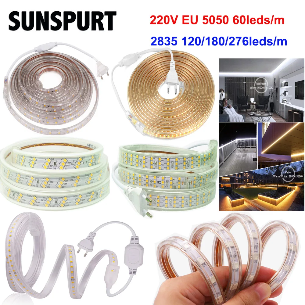 1-100 м светодиодный ная лента AC220V LED 60-276LED S С EU SMD 2835 5050 Высокая безопасность яркая
