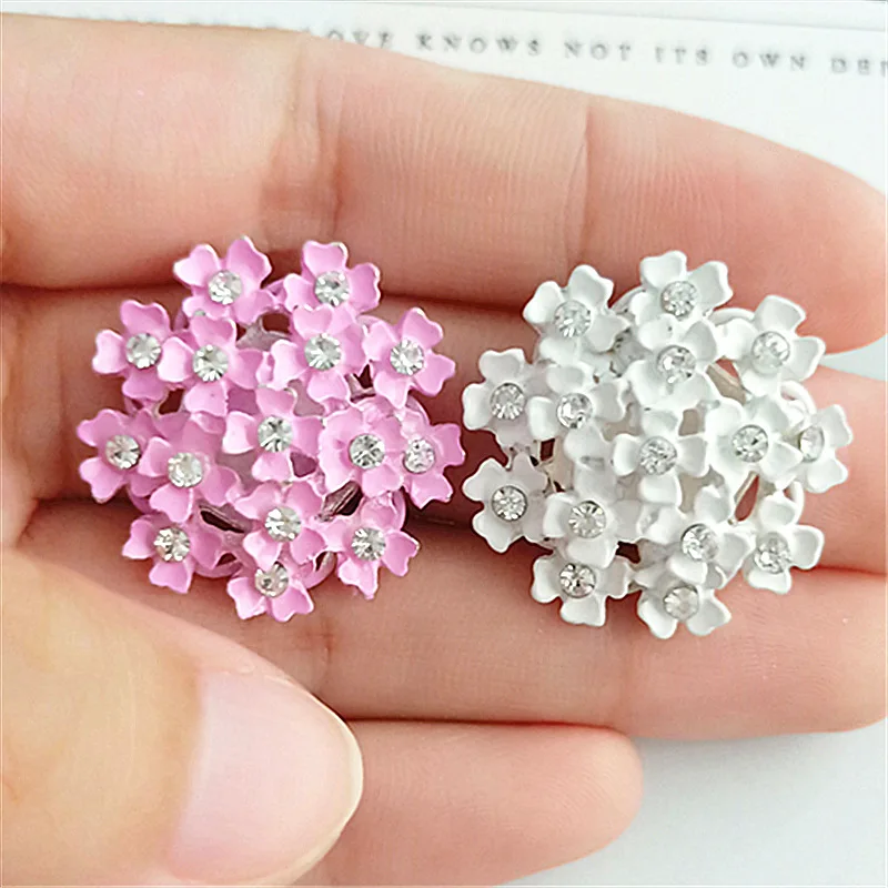 

10pcs/lot 26mm x 26mm White Pink Gorgeous Alloy Rhinestone Buttons for Metal Brooch Hair Bow DIY Craft Jewelry Accessories