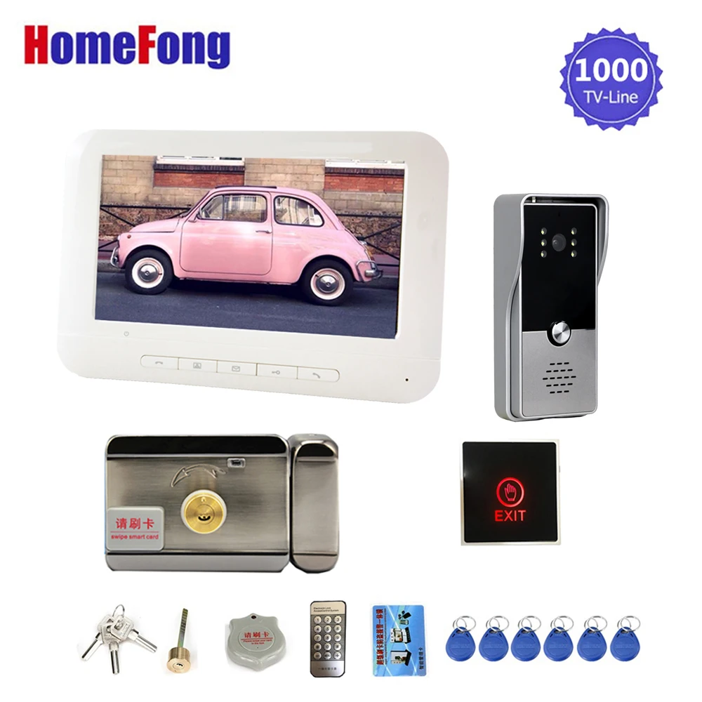

Homefong 7 Inch Video Intercom with Lock and Exit Button Doorbell Camera White Unlock Talk Monitor for Video Door Phone