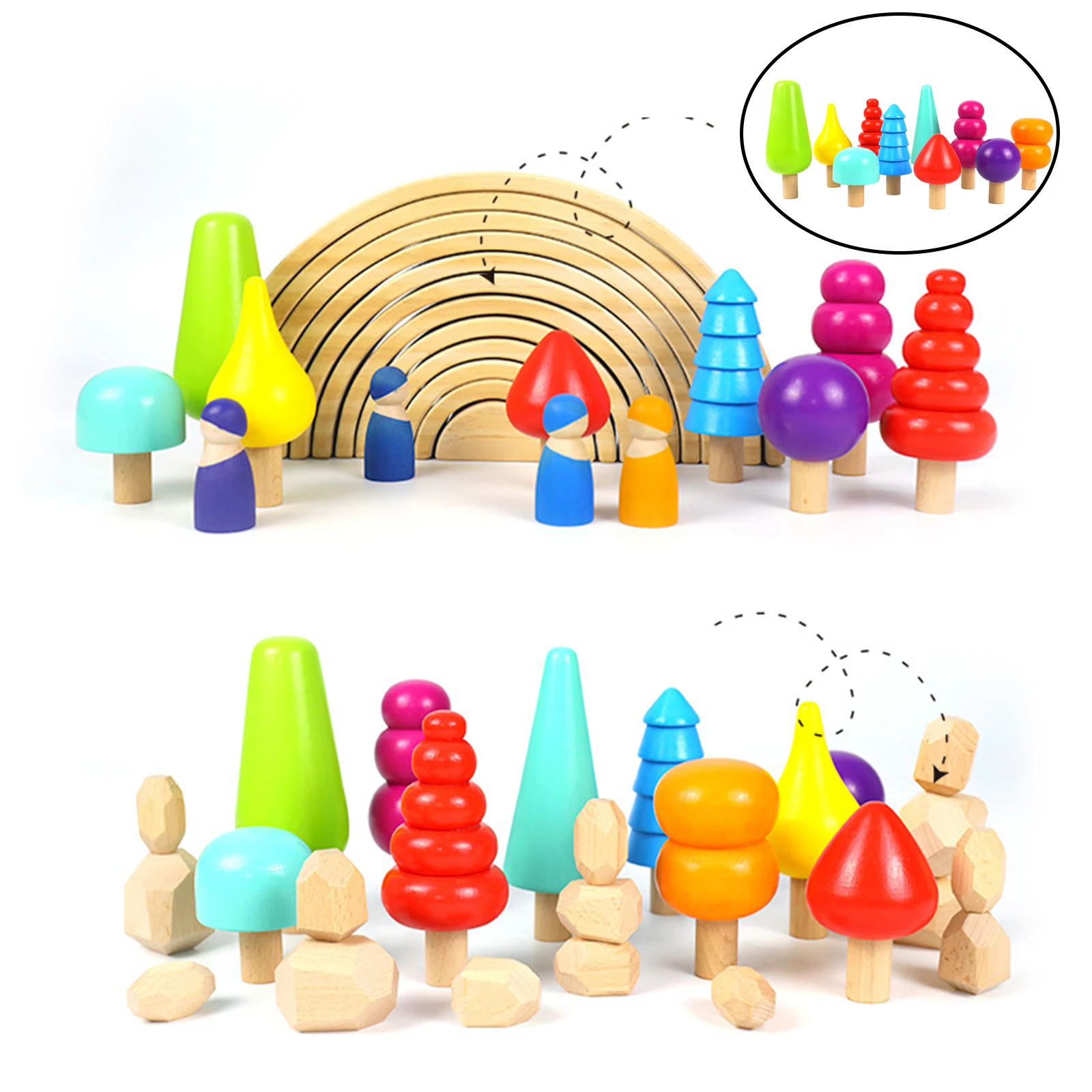 

Rainbow Tree Blocks Set Wooden Blocks Toys for Sensory Education Toys Kids