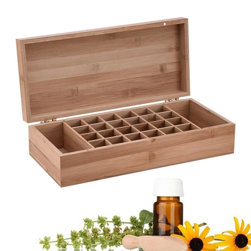 

Wood Storage Box 26 Compartment Essential Oil Storage Boxes Easy to Carry Earthquake Prevention Essential Oil Wood Box